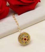 Maroon & green color kundan meena borla tikka