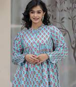 Turqoise pink cotton floral top (set of 1)