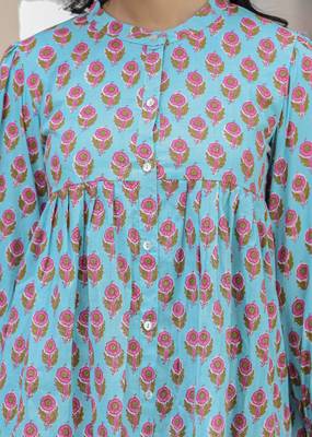 Turqoise pink cotton floral top (set of 1) 5