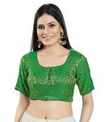 SALWAR STUDIO Women's Green Brocade Saree Blouse