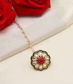 Maroon & green color kundan meena borla tikka