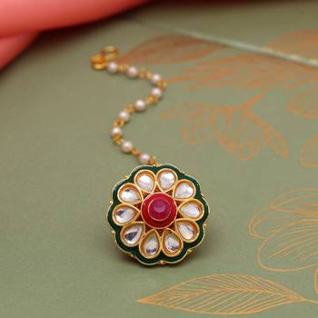 Maroon & green color kundan meena borla tikka 2