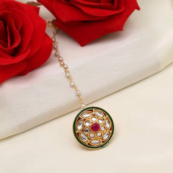 Maroon & green color kundan meena borla tikka 1