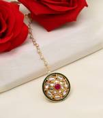 Maroon & green color kundan meena borla tikka