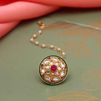 Maroon & green color kundan meena borla tikka 2