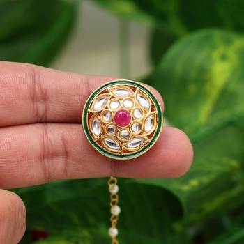 Maroon & green color kundan meena borla tikka 3