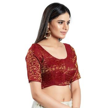 SALWAR STUDIO Women's Maroon Brocade Saree Blouse 3
