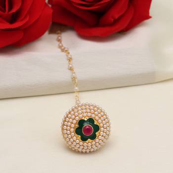 Maroon & green color meena work borla tikka 1