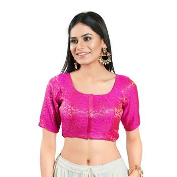 SALWAR STUDIO Women's Pink Brocade Saree Blouse 1