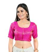 SALWAR STUDIO Women's Pink Brocade Saree Blouse