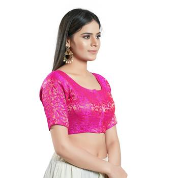 SALWAR STUDIO Women's Pink Brocade Saree Blouse 3