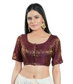 SALWAR STUDIO Women's Wine Brocade Saree Blouse