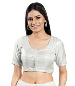 SALWAR STUDIO Women's Silver Brocade Saree Blouse