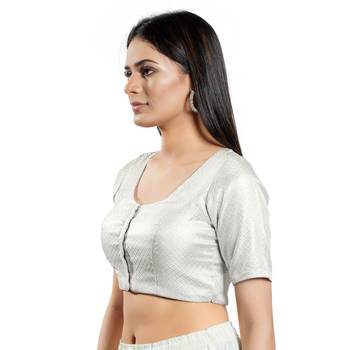 SALWAR STUDIO Women's Silver Brocade Saree Blouse 2