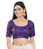 SALWAR STUDIO Women's Purple Brocade Saree Blouse