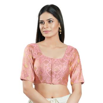 SALWAR STUDIO Women's Pink Brocade Saree Blouse 1