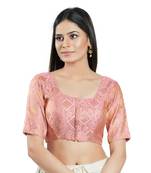 SALWAR STUDIO Women's Pink Brocade Saree Blouse