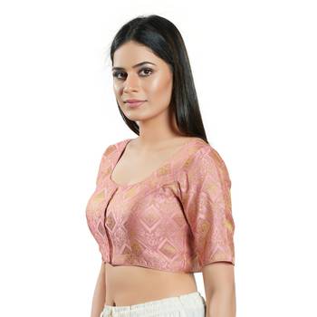 SALWAR STUDIO Women's Pink Brocade Saree Blouse 2