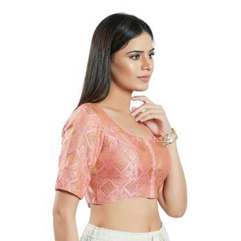 SALWAR STUDIO Women's Pink Brocade Saree Blouse 3