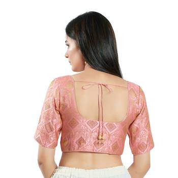 SALWAR STUDIO Women's Pink Brocade Saree Blouse 4