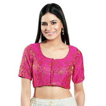 SALWAR STUDIO Women's Magenta Brocade Saree Blouse 1