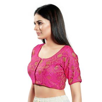SALWAR STUDIO Women's Magenta Brocade Saree Blouse 2