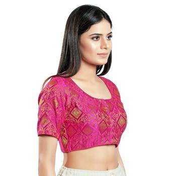 SALWAR STUDIO Women's Magenta Brocade Saree Blouse 3