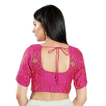 SALWAR STUDIO Women's Magenta Brocade Saree Blouse 4