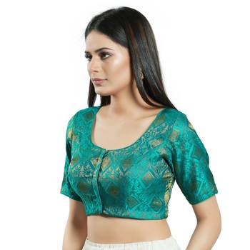 SALWAR STUDIO Women's Green Brocade Saree Blouse 2