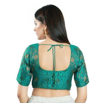 SALWAR STUDIO Women's Green Brocade Saree Blouse 4