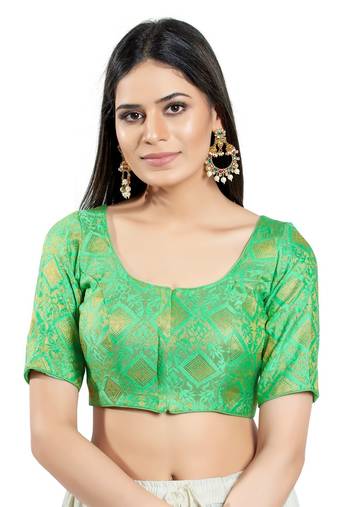 SALWAR STUDIO Women's Sea Green Brocade Saree Blouse
