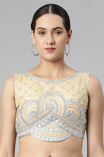 Flaher Women Embroidered Net Padded Saree Blouse