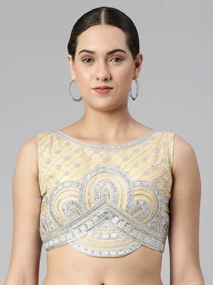 Flaher Women Embroidered Net Padded Saree Blouse 1
