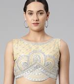 Flaher Women Embroidered Net Padded Saree Blouse