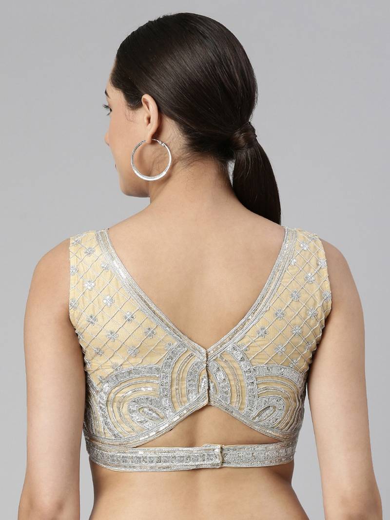 Flaher Women Embroidered Net Padded Saree Blouse