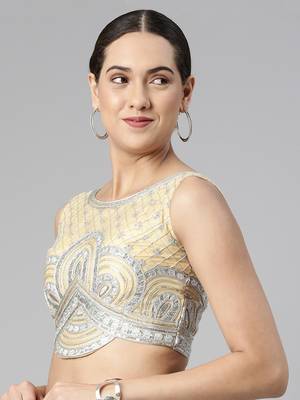 Flaher Women Embroidered Net Padded Saree Blouse 3
