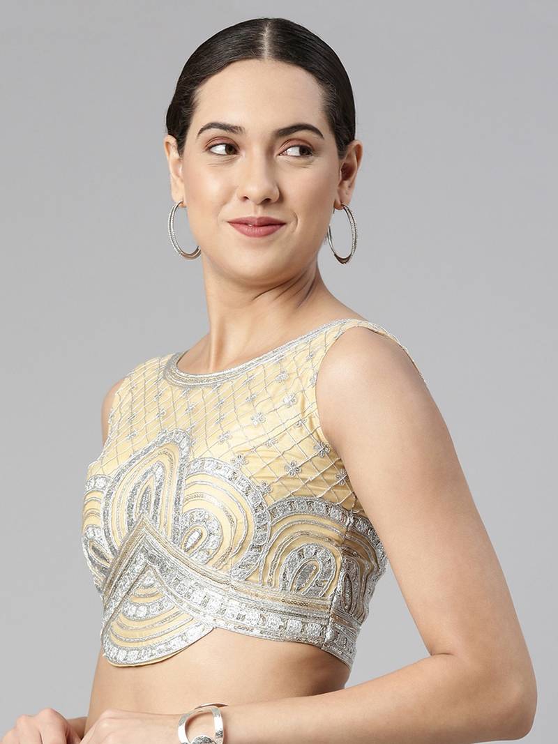 Flaher Women Embroidered Net Padded Saree Blouse