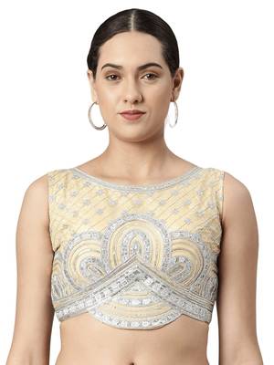 Flaher Women Embroidered Net Padded Saree Blouse 5