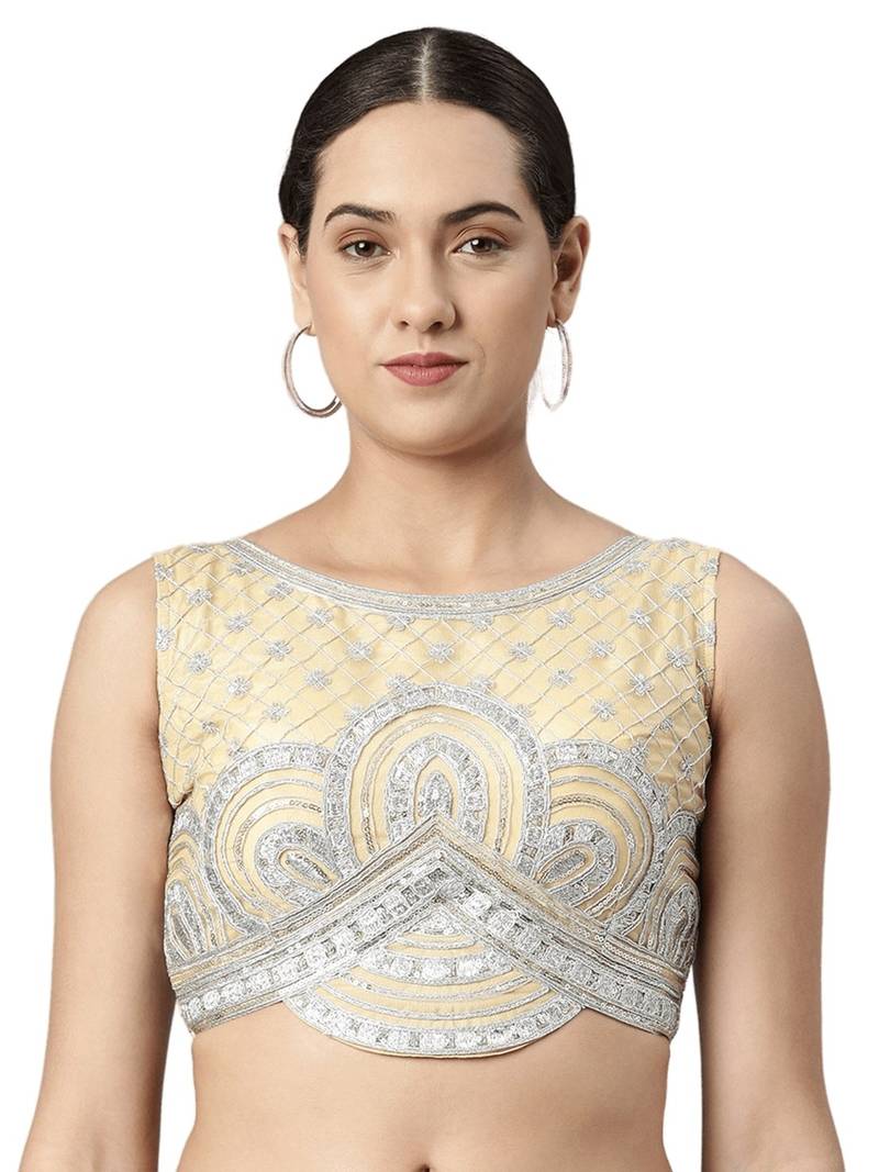 Flaher Women Embroidered Net Padded Saree Blouse