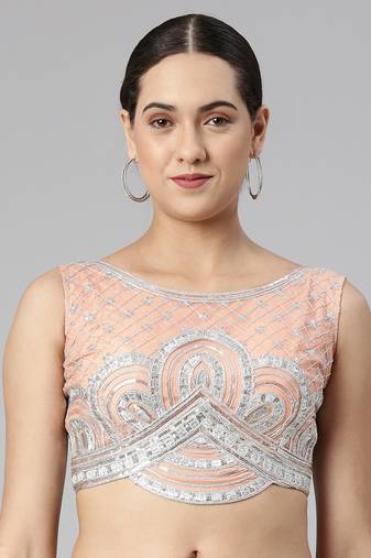 Flaher Women Embroidered Net Padded Saree Blouse