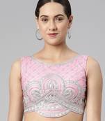 Flaher Women Embroidered Net Padded Saree Blouse
