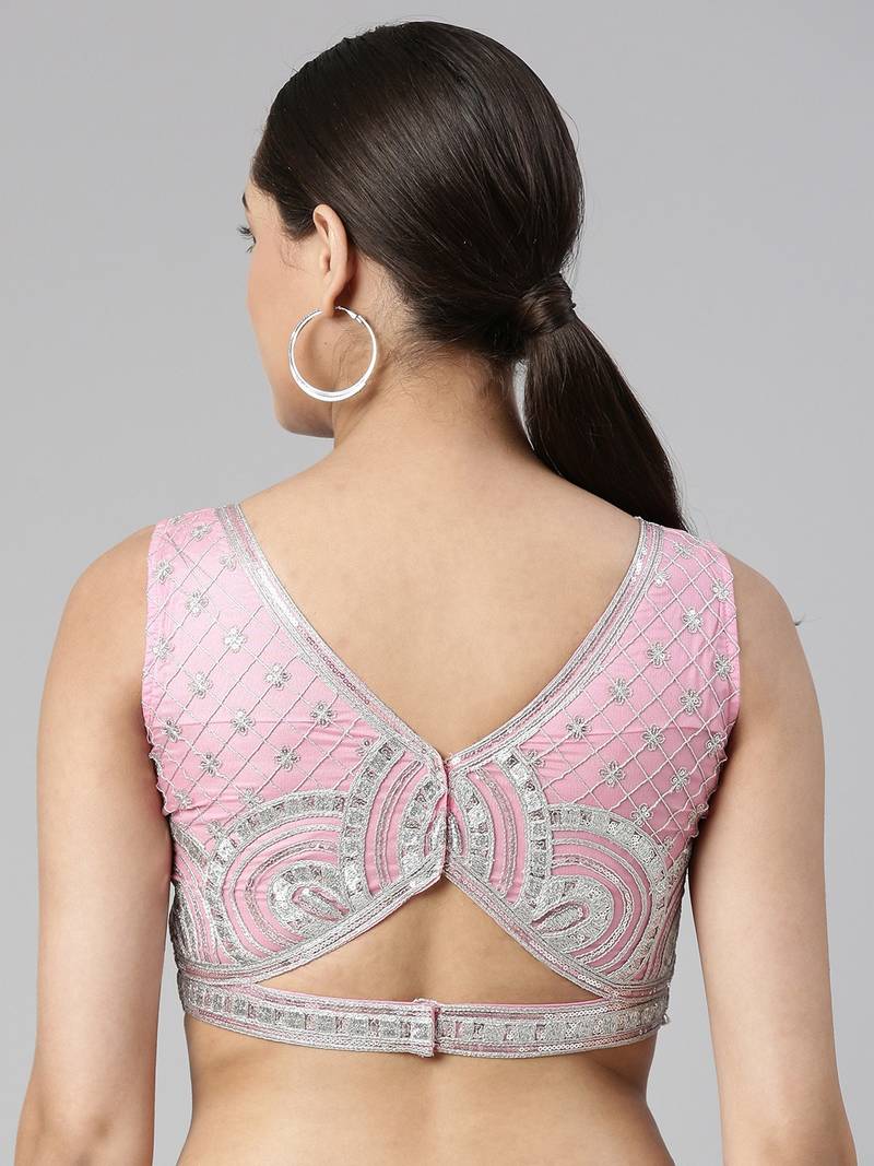 Flaher Women Embroidered Net Padded Saree Blouse