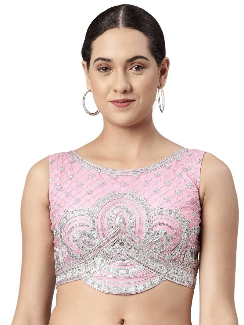 Flaher Women Embroidered Net Padded Saree Blouse