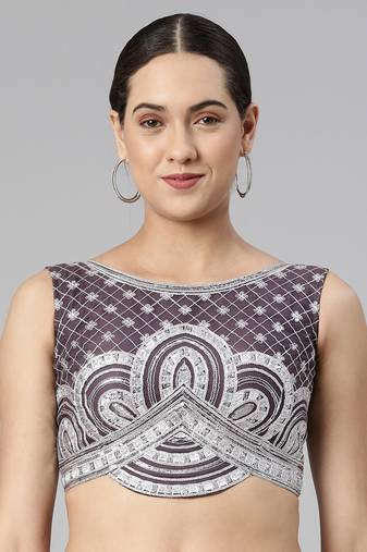 Flaher Women Embroidered Net Padded Saree Blouse