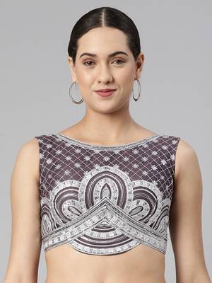 Flaher Women Embroidered Net Padded Saree Blouse 1
