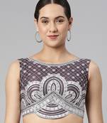 Flaher Women Embroidered Net Padded Saree Blouse