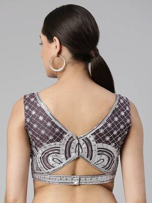 Flaher Women Embroidered Net Padded Saree Blouse 2