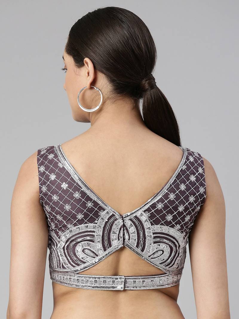 Flaher Women Embroidered Net Padded Saree Blouse