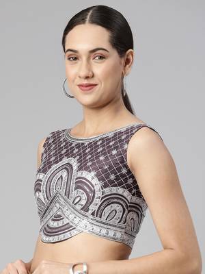 Flaher Women Embroidered Net Padded Saree Blouse 3