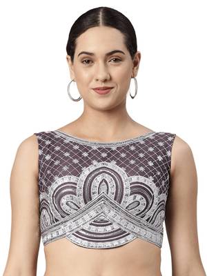 Flaher Women Embroidered Net Padded Saree Blouse 5